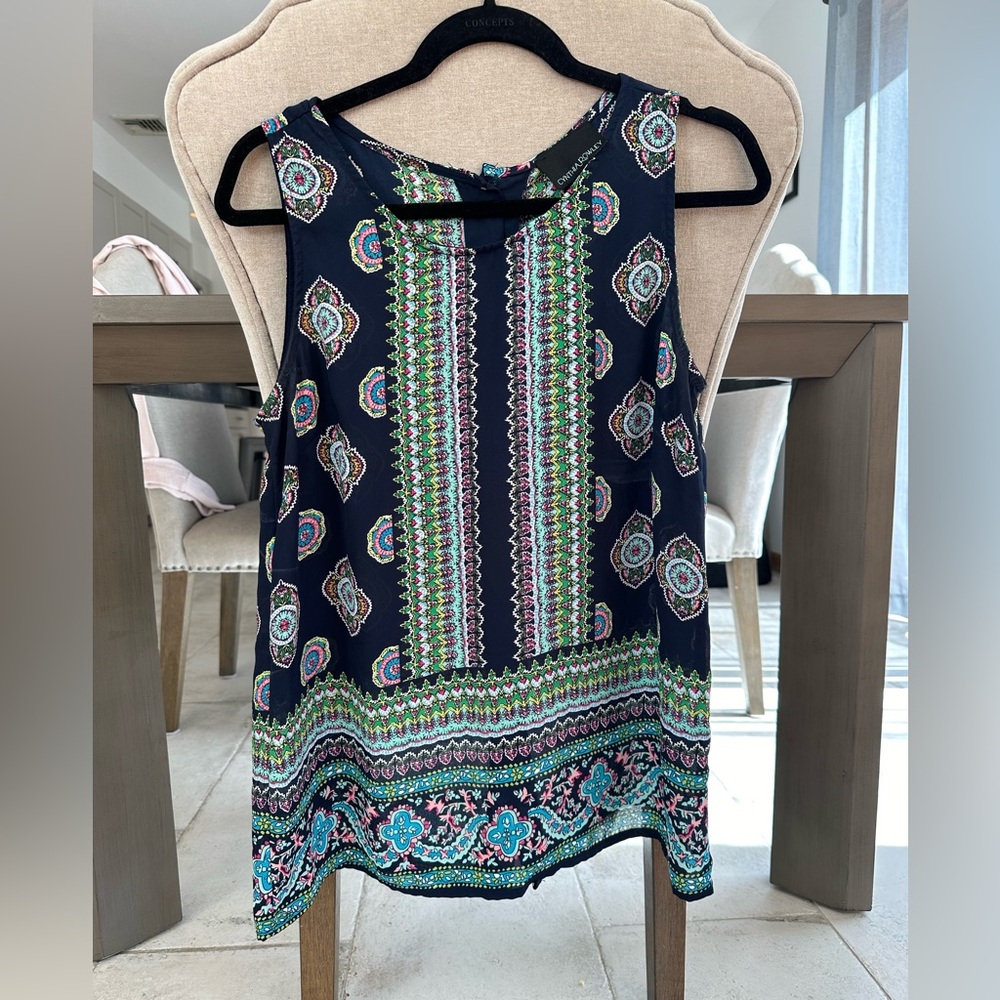 Cynthia Rowley Navy Multicolor Sleeveless Printed Tank